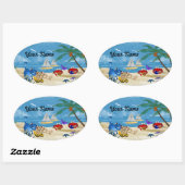 Strand Katten Zomer Ovale Sticker (Vel)