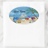 Strand Katten Zomer Ovale Sticker (Tas)