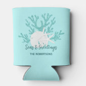 Strand Kerst Zand Dollar Zeester Aqua Blauw Blikjeskoeler (Achterkant)