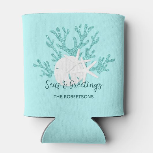 Strand Kerst Zand Dollar Zeester Aqua Blauw Blikjeskoeler (Achterkant)