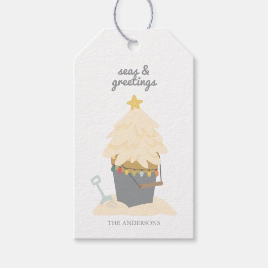 Strand Kerst Zand Emmer Cadeaulabel (Voorkant)