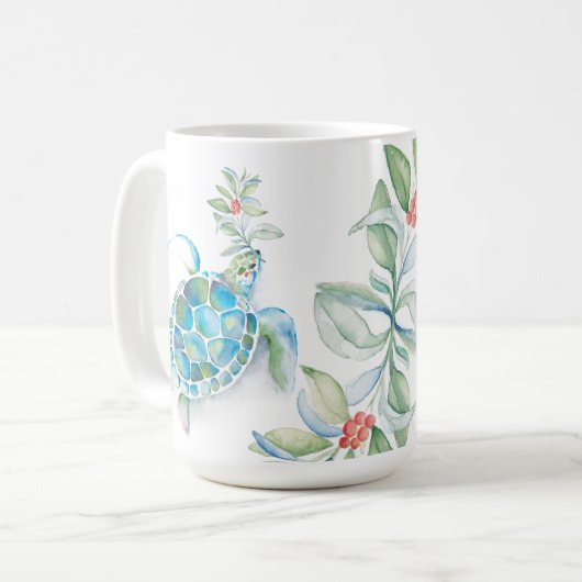 Strand Kerst Zee Schildpad Zeeen & Groeten Koffiemok (Voorkant links)