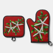 Strand Kerst Zeester Oven Mitt en Pothouders Ovenwant & Pannenlap Set (Voorkant)