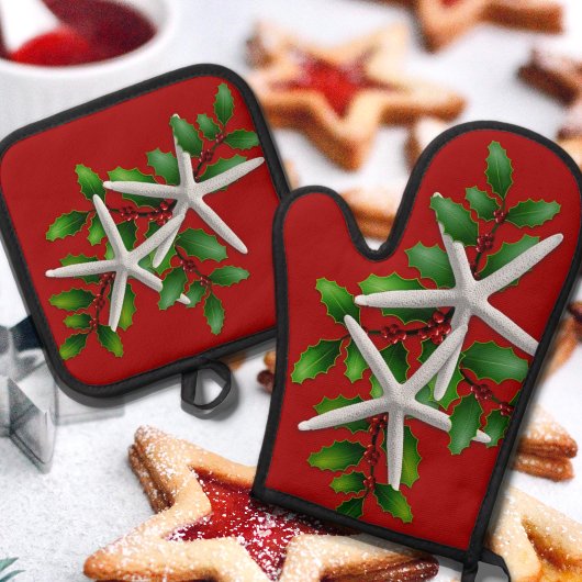 Strand Kerst Zeester Oven Mitt en Pothouders Ovenwant & Pannenlap Set