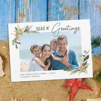 Strand Kerst Zeester Zeeen N Groetjes Foto Feestdagenkaart