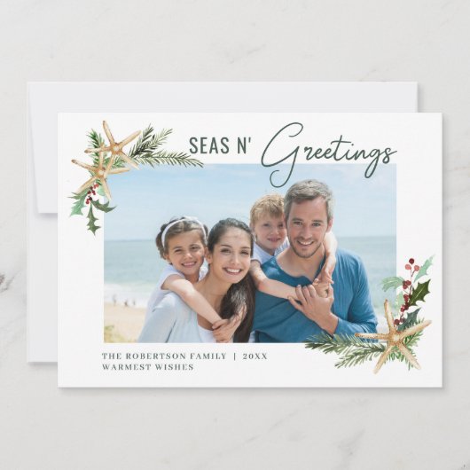 Strand Kerst Zeester Zeeen N Groetjes Foto Feestdagenkaart (Voorkant)