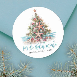 Strand Kerstboom Mele Kalikimaka Ronde Sticker