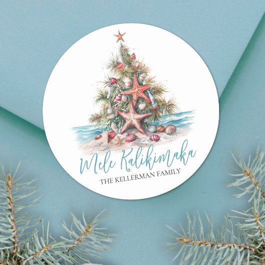 Strand Kerstboom Mele Kalikimaka Ronde Sticker
