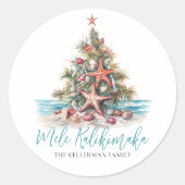 Strand Kerstboom Mele Kalikimaka Ronde Sticker (Voorkant)