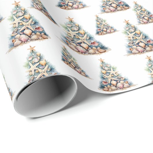 Strand Kerstboom Patroon Cadeaupapier (Rol Hoek)