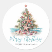 Strand Kerstboom Ronde Sticker (Voorkant)