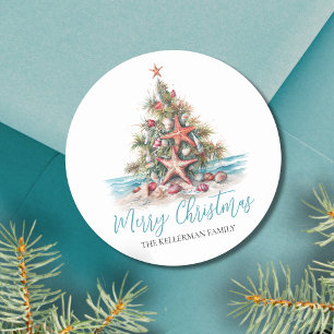 Strand Kerstboom Ronde Sticker