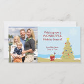 Strand Kerstboom Zandkasteel Vakantie Feestdagenkaart (Voorkant)