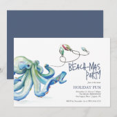 Strand Kerstfeest Waterverf Blauwe Octopus Kaart (Voorkant / Achterkant)