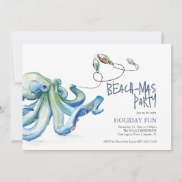 Strand Kerstfeest Waterverf Blauwe Octopus Kaart