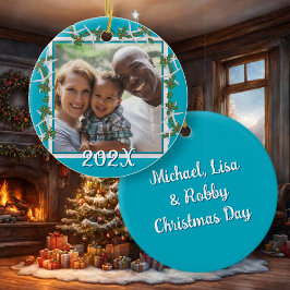 Strand Kerstfoto Ornament Zeester Blauw