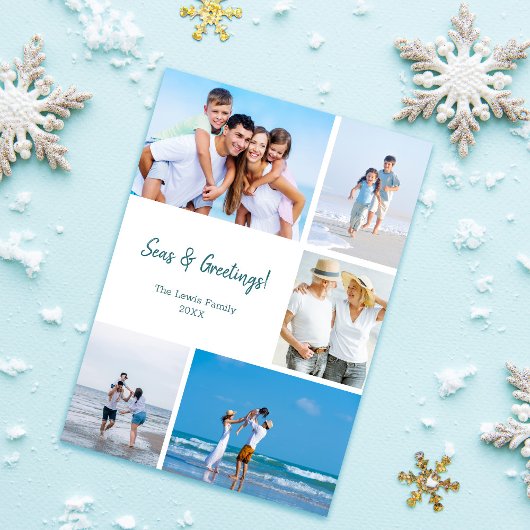 Strand kerstkaart met fototemplate modern