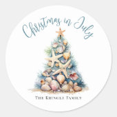 Strand Kerstmis In Juli Ronde Sticker (Voorkant)