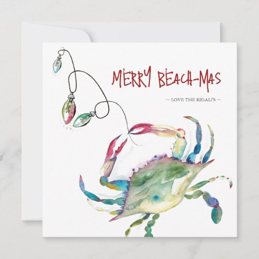 Strand Kerstmis Kaarten Waterverf Blauwe krab (Voorkant)