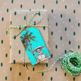 Strand Kerstmis Sandy Snowman Palmbomen Cadeaulabel