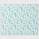 Strand Kerstmis Seahorse Glitter Aqua White Cadeaupapier (Vlak)