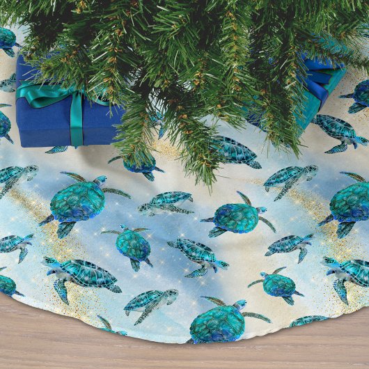 Strand Kerstmis Waterverf Zee Turtle Glitter Kerstboom Rok