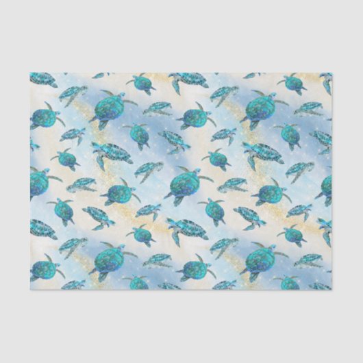 Strand Kerstmis Waterverf Zee Turtle Glitter Tissuepapier (Voorkant)