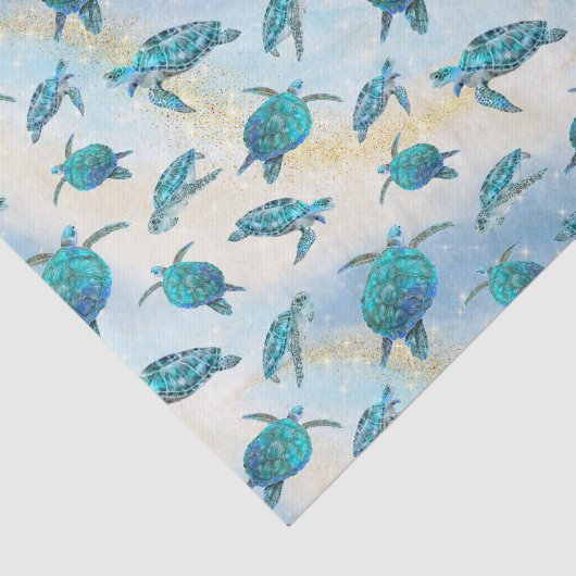 Strand Kerstmis Waterverf Zee Turtle Glitter Tissuepapier (Detail)