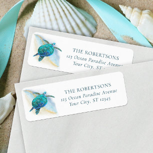 Strand Kerstmis Zee Turtle Glitter Retouradres Etiket