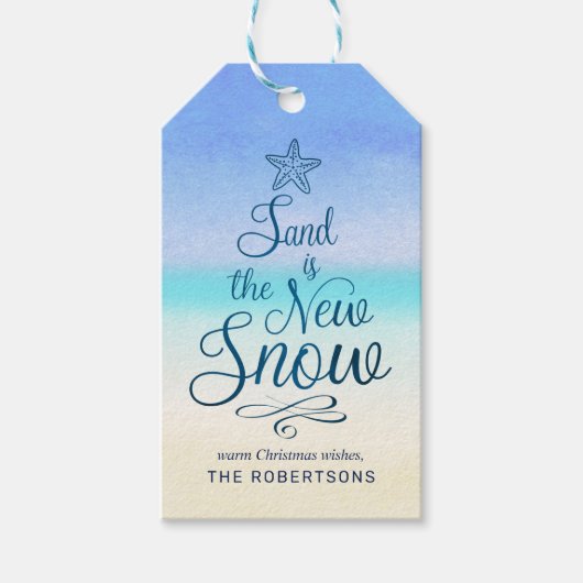 Strand Kerstzand is de nieuwe sneeuw Cadeaulabel (Voorkant)