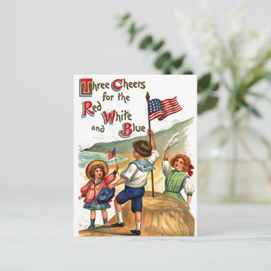 Strand Kinder 4th of July Vlag  Briefkaart Kunst (Staand voorkant)