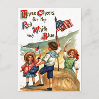 Strand Kinder 4th of July Vlag Briefkaart Kunst