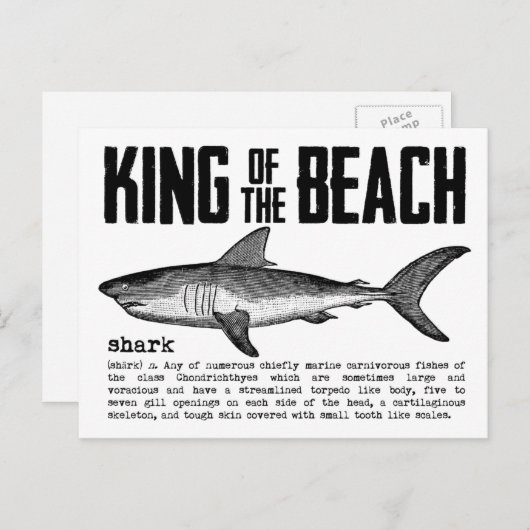  Strand King Shark Definition Zwart n Wit Briefkaart (Voorkant / Achterkant)