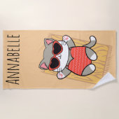 Strand Kitty Rode Personaliseer Strand Handdoek (Voorkant)