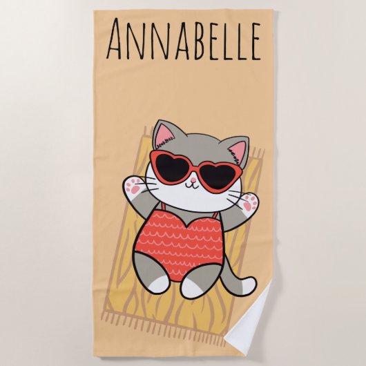 Strand Kitty Rode Personaliseer Strand Handdoek (Voorkant)
