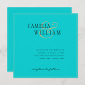 Strand Klassieker Turquoise Gouden Trouw Vierkant (Voorkant / Achterkant)