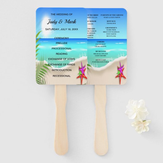 Strand Kleurrijke Starfish bruiloft programma fans Handwaaier (Voorkant en achterkant)