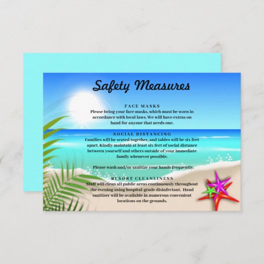 Strand Kleurrijke Starfish veiligheidsmaatregelen Informatiekaartje (Voorkant / Achterkant)