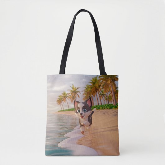 Strand, kokospalmen, cartoon tote bag (Voorkant)