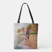 Strand, kokospalmen, cartoon tote bag (Achterkant)