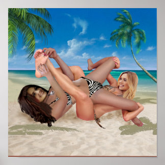 STRAND KONIJNTJE TIKKELWRESTELEN POSTER