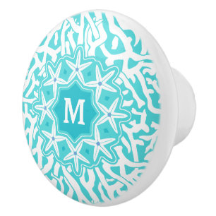 strand koraalrif stervis Aqua Blue Monogram Keramische Knop