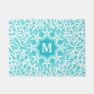 strand koraalrif stervismonogram in Aqua Blue Deurmat