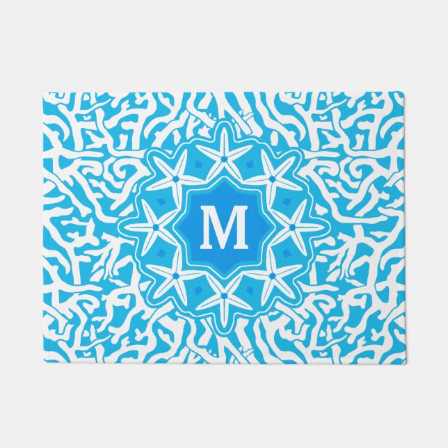 strand Koraalrif stervismonogram in Zee blauw Deurmat (Voorkant)