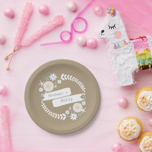 Strand krans namen bruiloft papieren bordje (Feest)