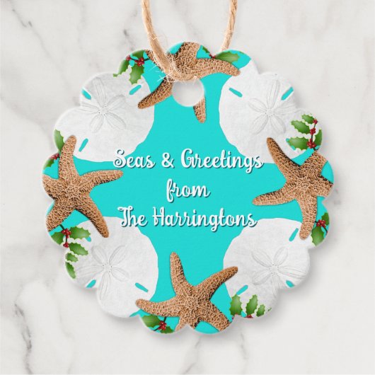 Strand krans Zeeen en Groeten Kerstmis Bedankjes Labels (Voorkant)
