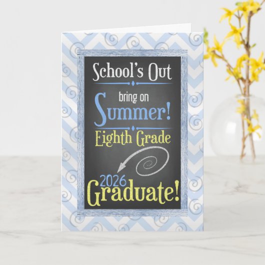 Strand Krijtbord 2025 Achtste Graad Afstuderen Kaart (Gele Bloem)