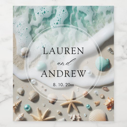 Strand Kust Aan Zee Gepersonaliseerde bruiloft Wijn Etiket (Enkel label)