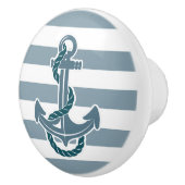 Strand Kust Blauwe Strepen Schip Anker Nautisch Keramische Knop (Rechts)