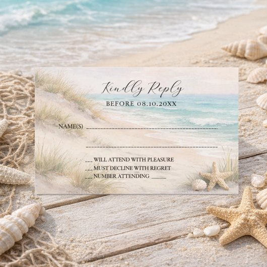 Strand kust bruiloft reactie RSVP Notitiekaartje